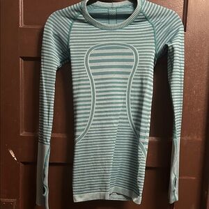 Lululemon Athletica Teal Striped Long Sleeve Top; size 2